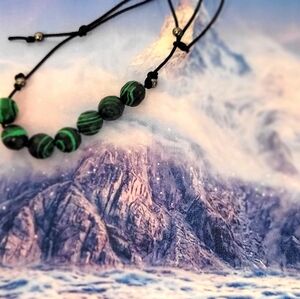 Natural Malachite Gemstone Adjustable Slide Knot Bracelet 7.5"